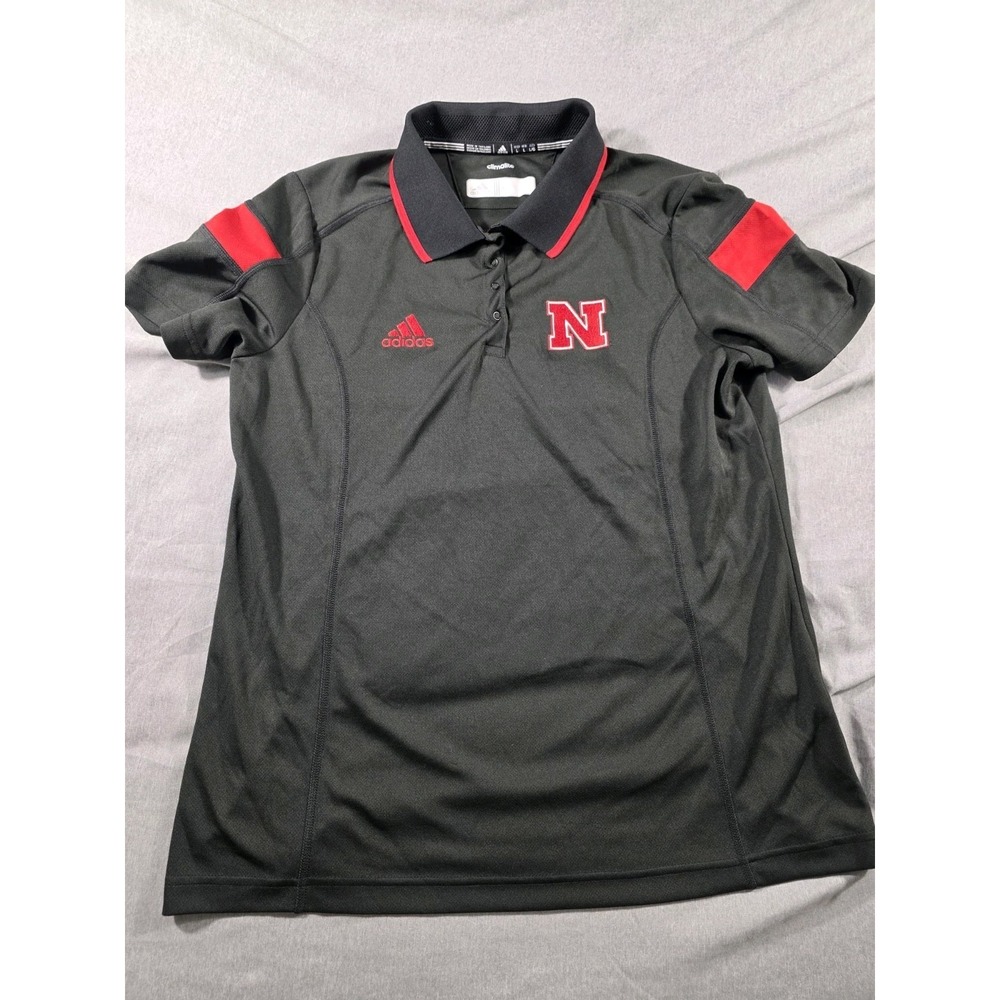 Nebraska Huskers Adidas Women's Large Black‎ Polo Short Sleeve Shirt Top